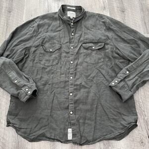 LUCKY Brand Shirt Mens XL Gray 100% Linen Western Pearl Snap Long Sleeve